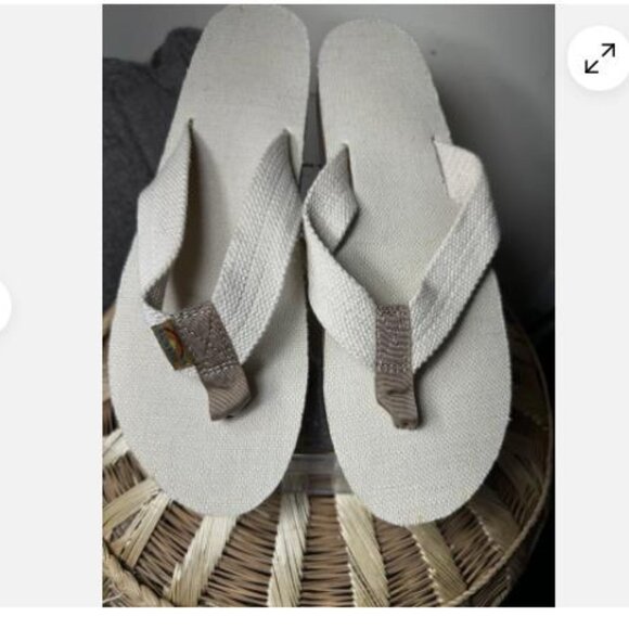 Rainbow Sandals Womens Sz 10 Flip Flop Thong Flats Comfort Beige Fabric Slip On - Picture 2 of 9